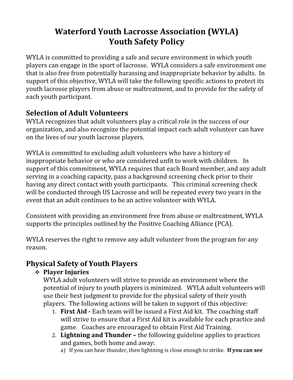 Waterford Youth Lacrosse Association (WYLA)