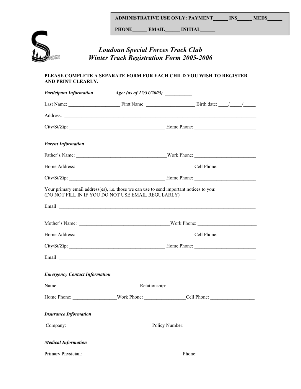 Winter Application Form