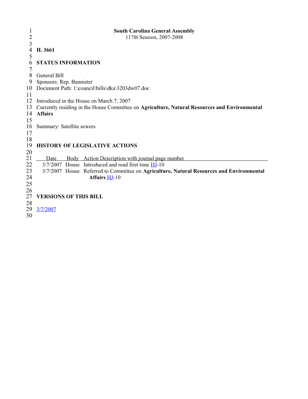 2007-2008 Bill 3661: Satellite Sewers - South Carolina Legislature Online