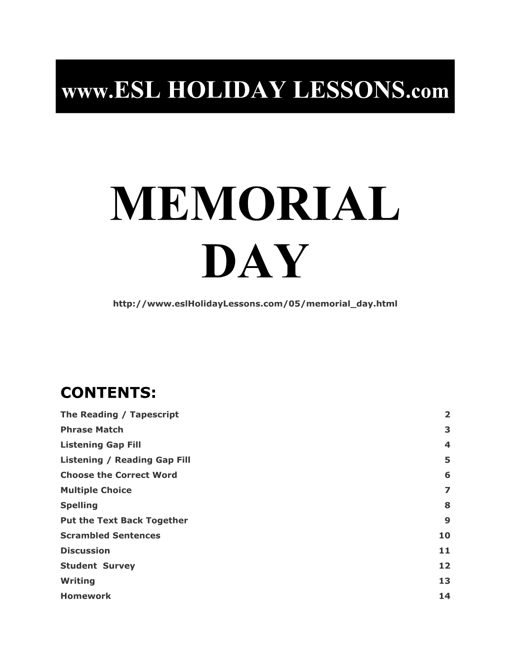 Holiday Lessons - Memorial Day