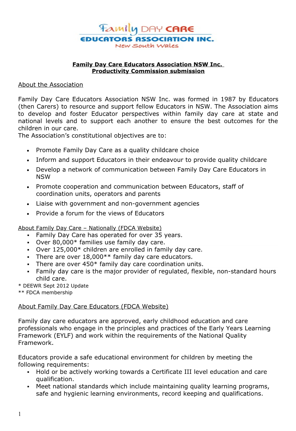Submission DR680 - FDC Educators Association NSW - Childcare and Early Childhood Learning