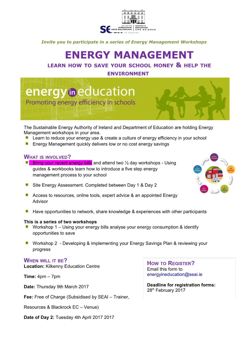 Invite You to Participate in a Series Ofenergy Management Workshops