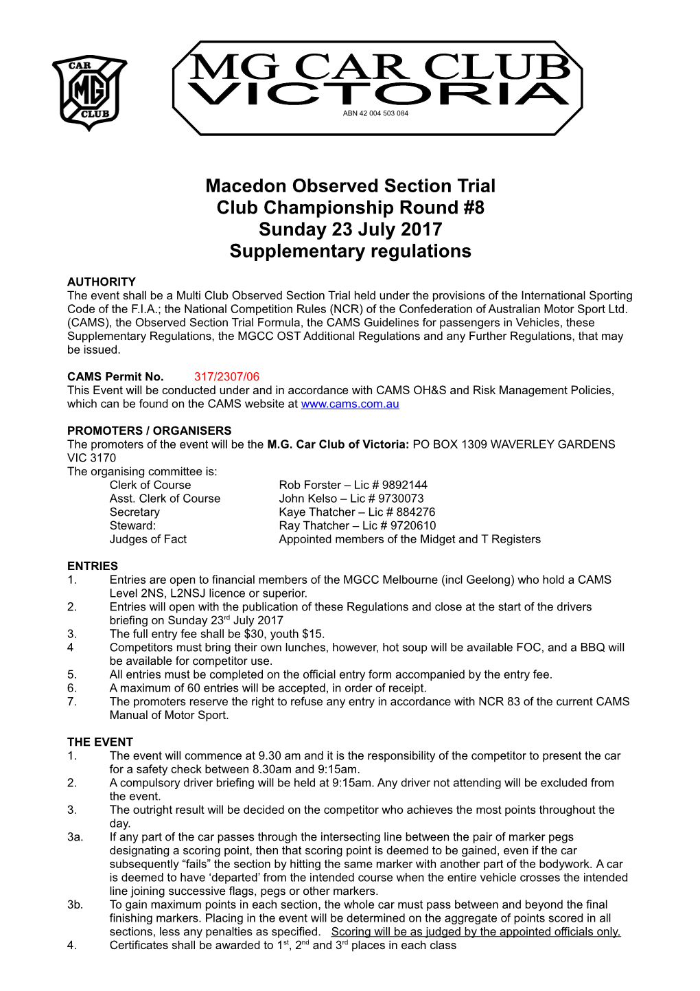 Macedon Observed Section Trial