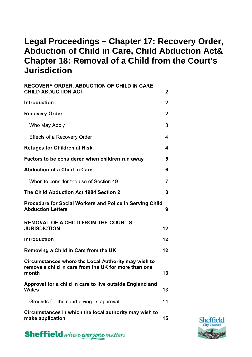 Recovery Order, Abduction of Child in Care, Child Abduction Act