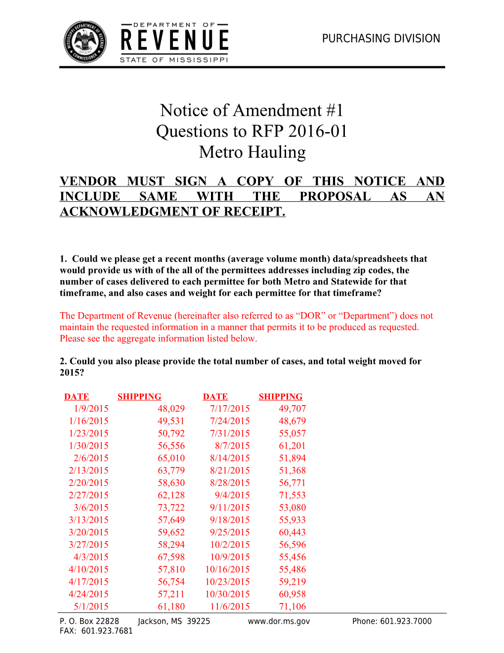 Notice of Amendment #1