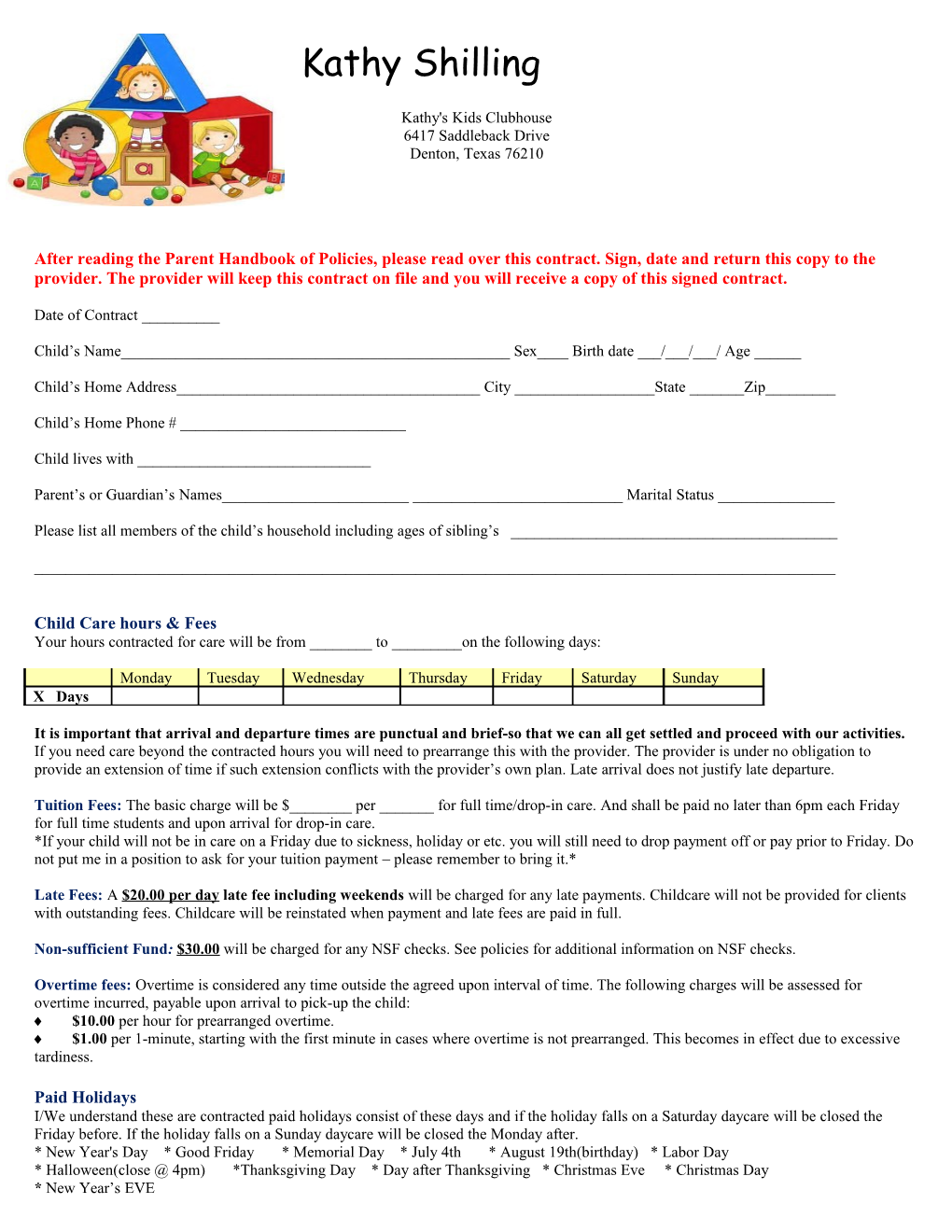Family Day Care Contract