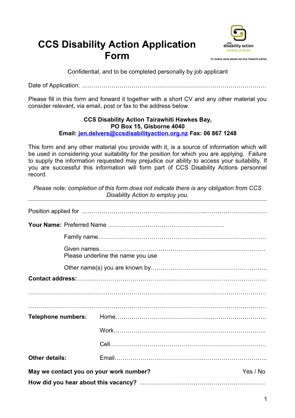 CCS Disability Action Application Form