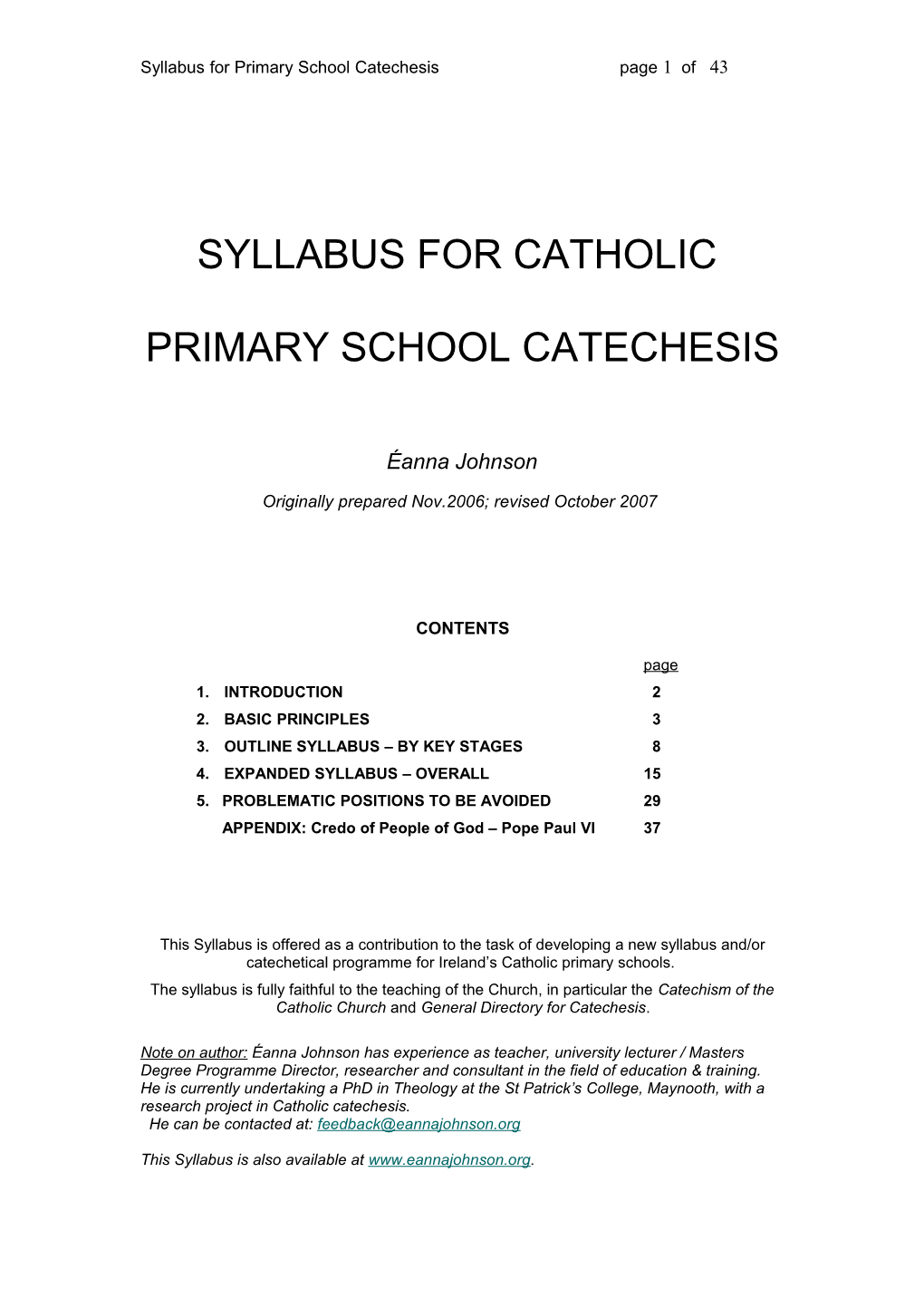 Syllabus for Primary School Catechesis Page 1 of 41