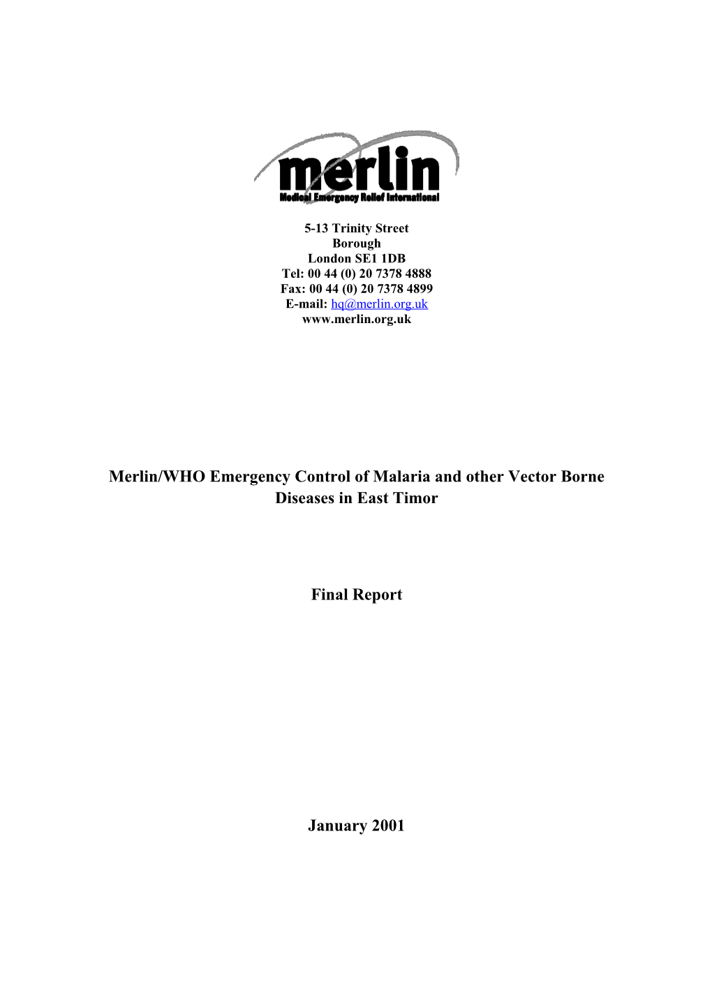 Merlin-WHO, Final Report, East Timor, January 2001