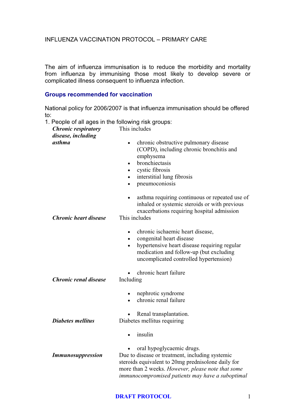 Influenza Vaccination Protocol Primary Care