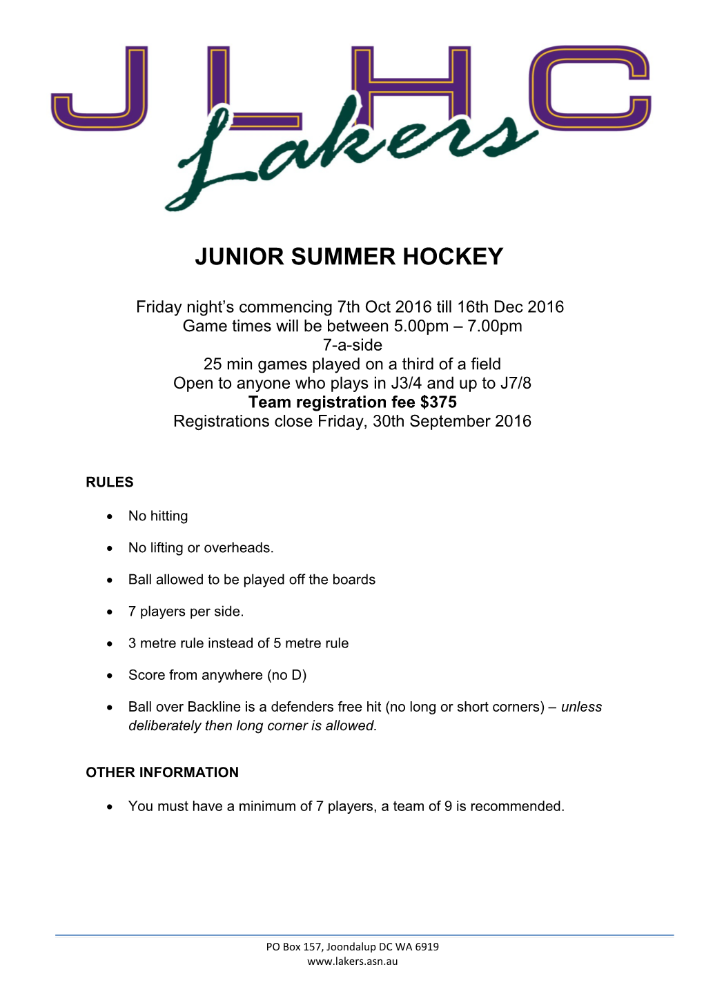 Junior Summer Hockey