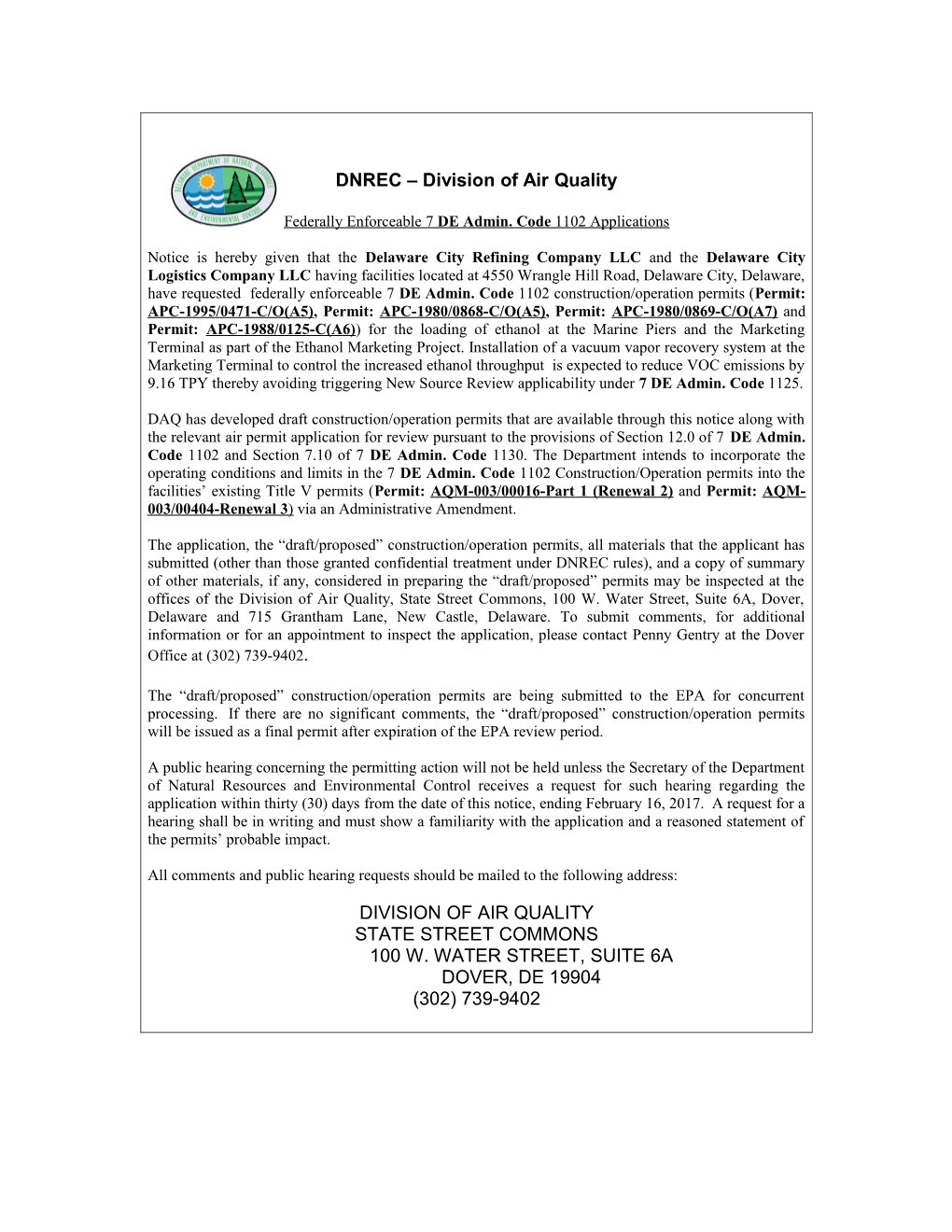 DNREC Division of Air Quality