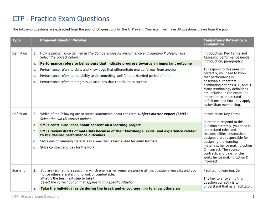 CTP - Practice Exam Questions