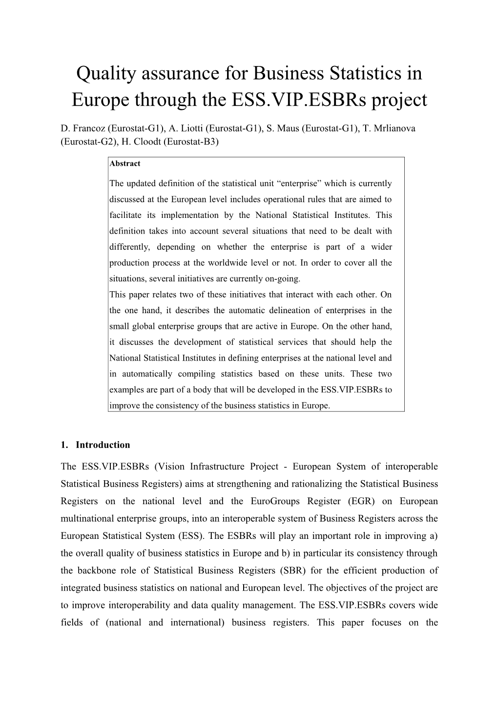 Q2014 : Proposal for a Paper