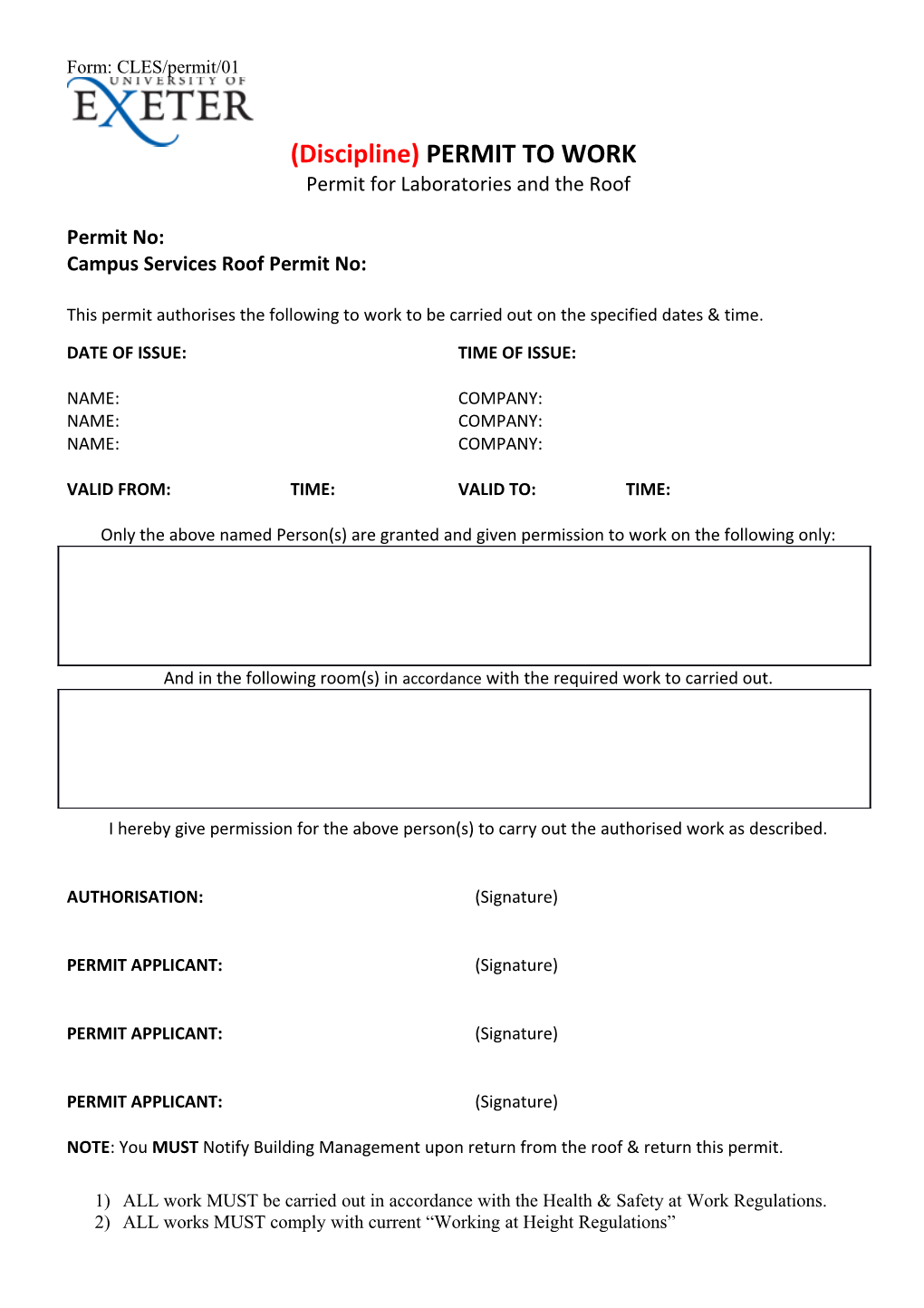 Campus Services Roof Permit No