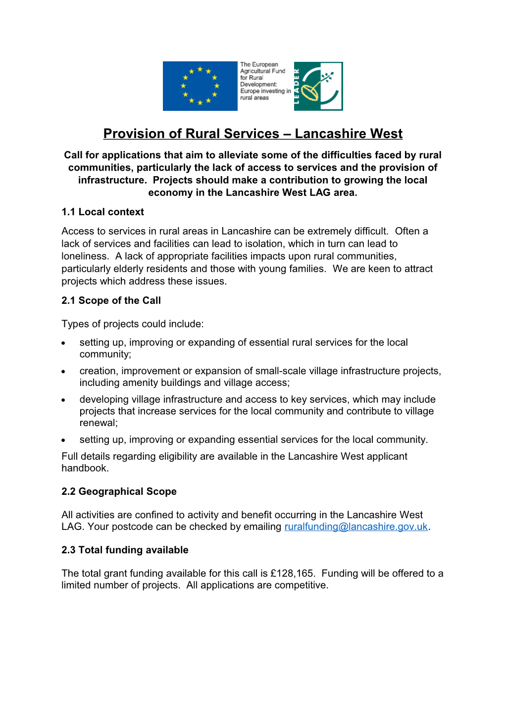 Provision of Rural Services Lancashire West