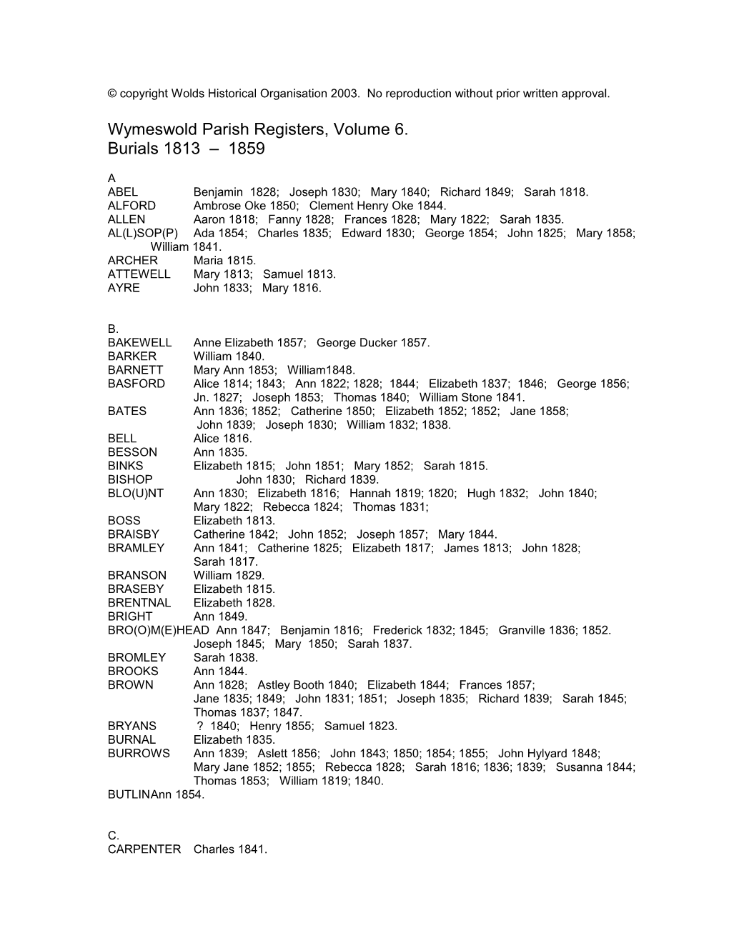 Wymeswold Parish Registers, Volume 6