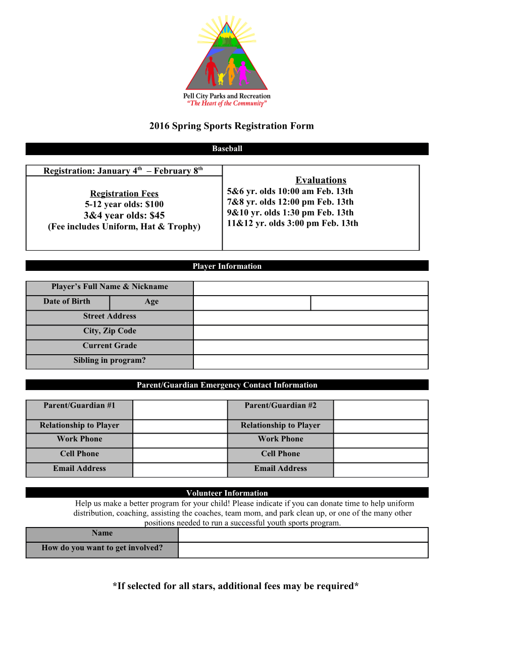 2016 Spring Sports Registration Form