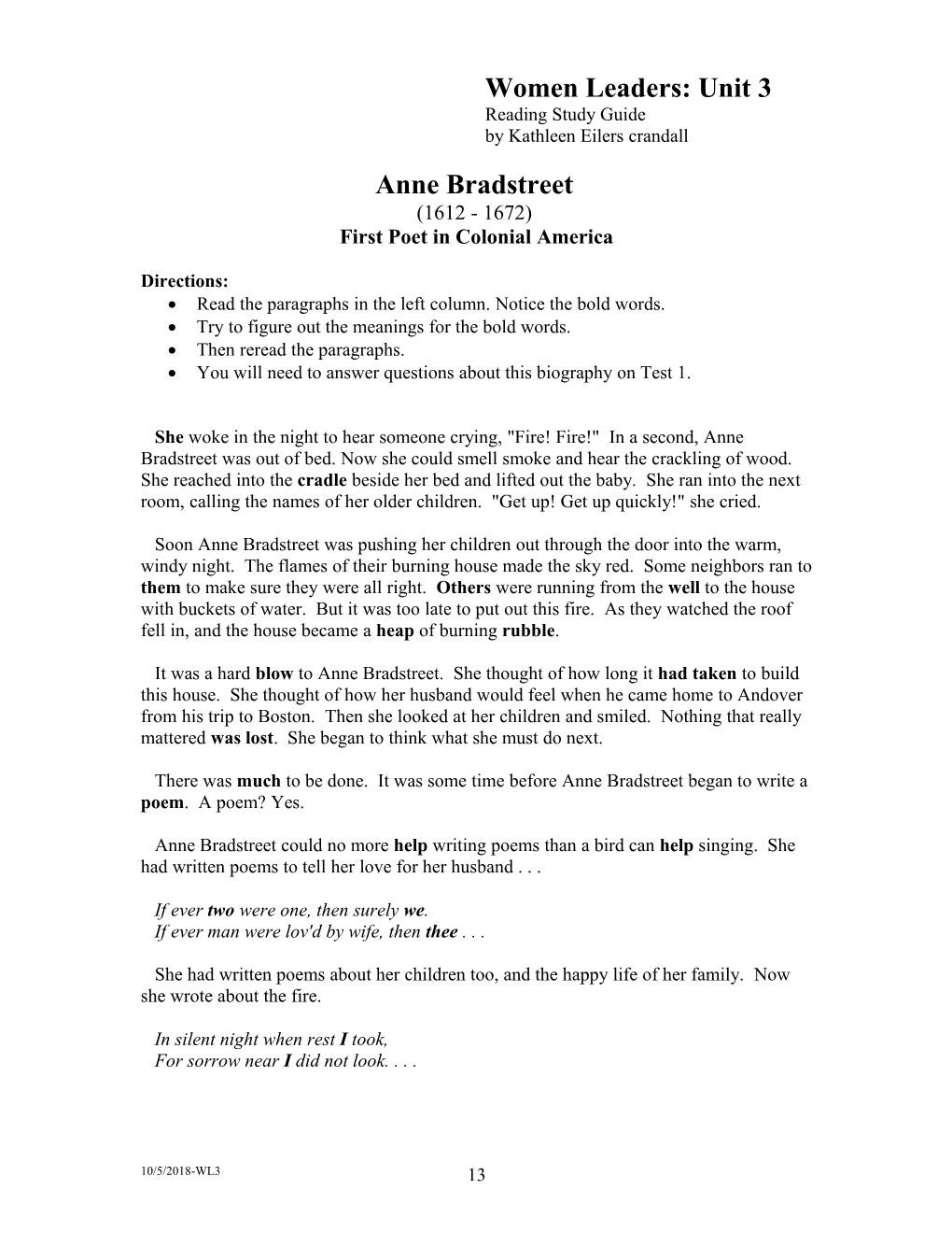 Anne Bradstreet (1612 - 1672) First Poet in Colonial America