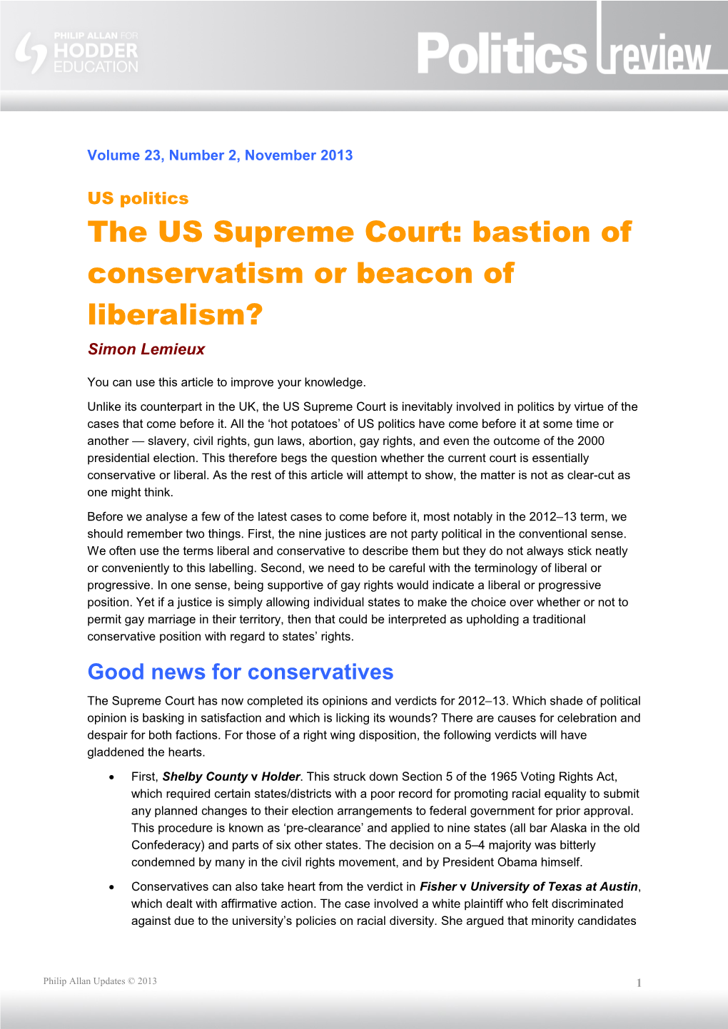 The US Supreme Court: Bastion of Conservatism Or Beacon of Liberalism?