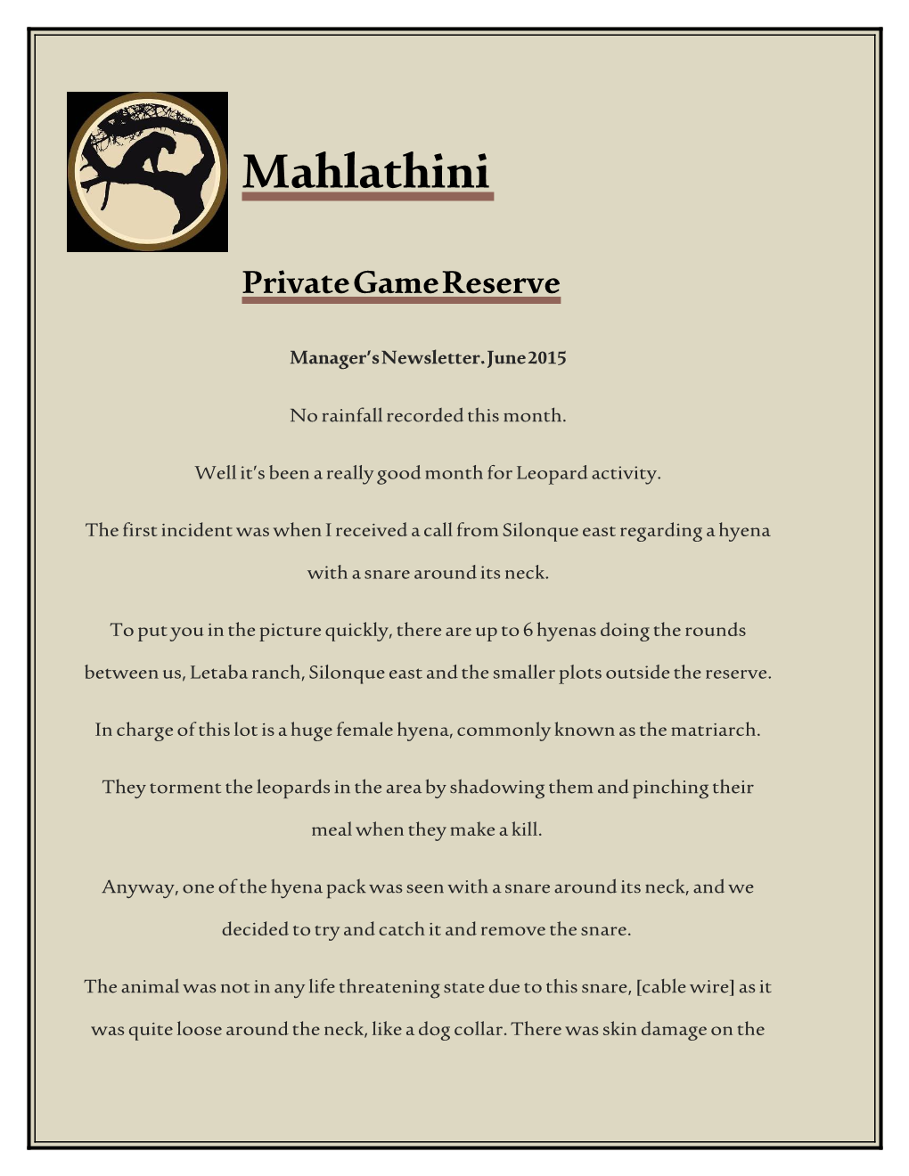 Mahlathini Private Game Reserve