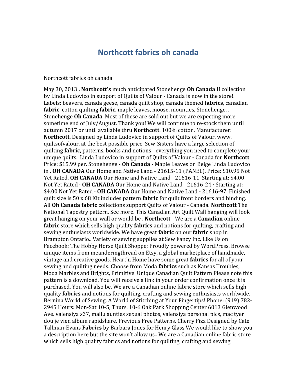 Northcott Fabrics Oh Canada