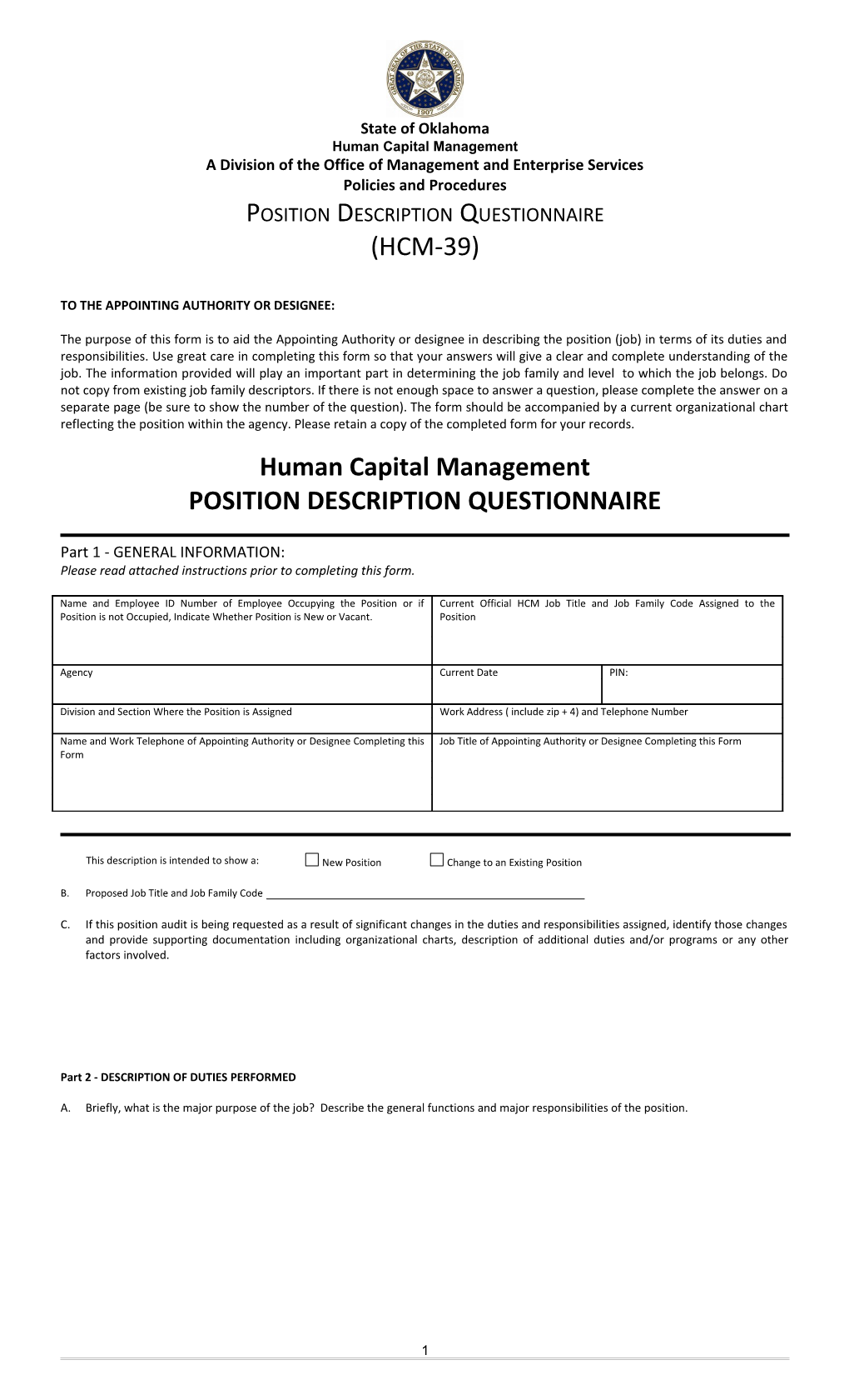 Position Description Questionnaire HCM-39