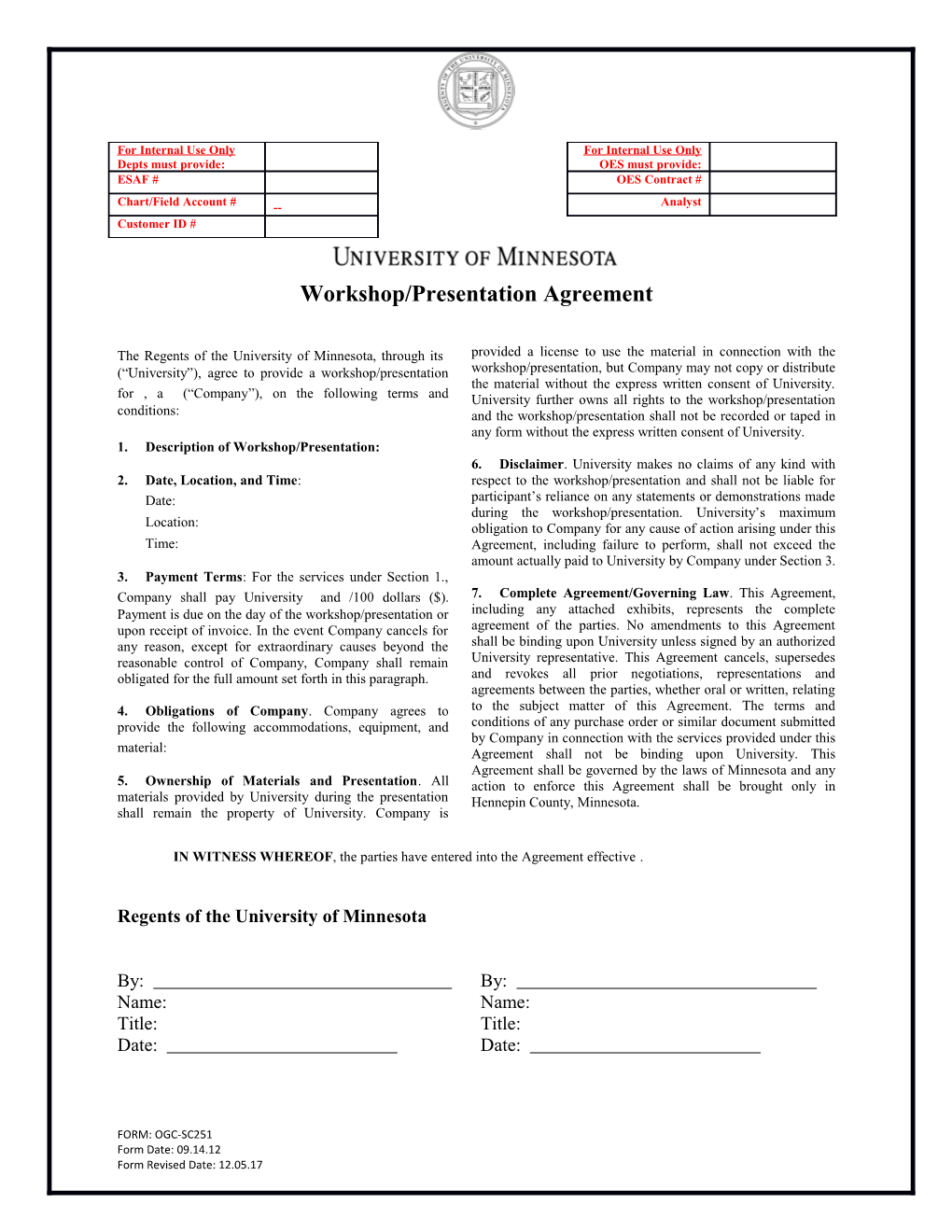 Workshop/Presentationagreement