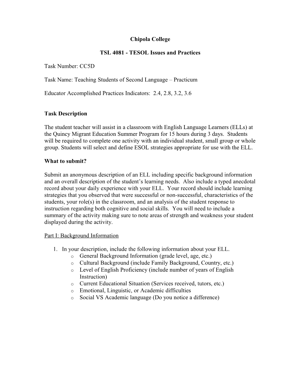 TSL 4081- TESOL Issues and Practices
