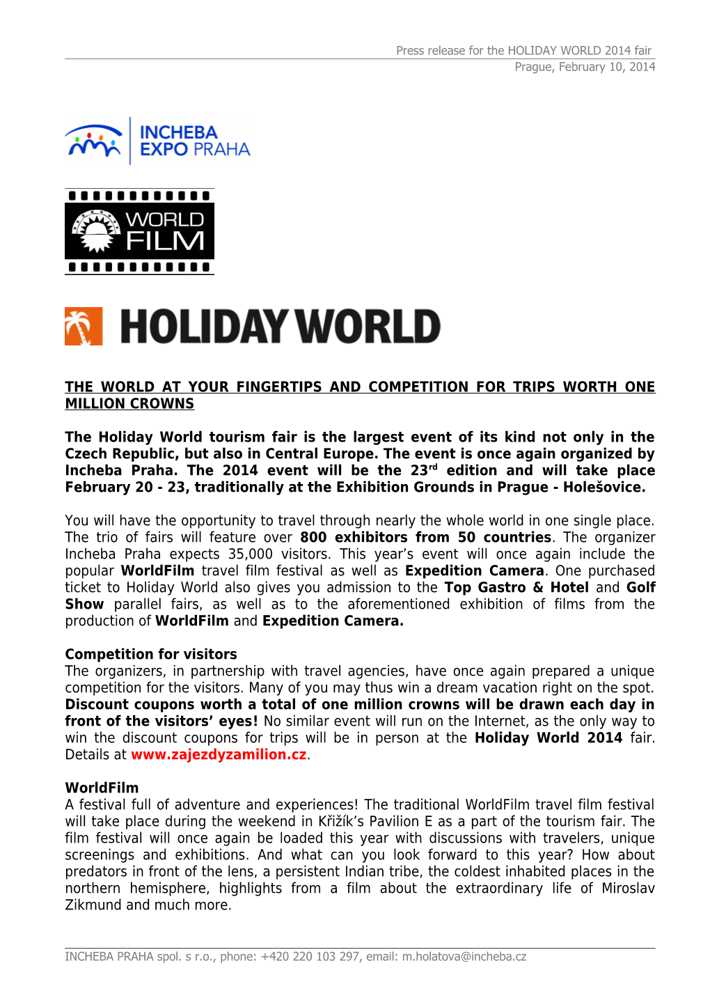 Press Release for Theholiday WORLD 2014 Fair