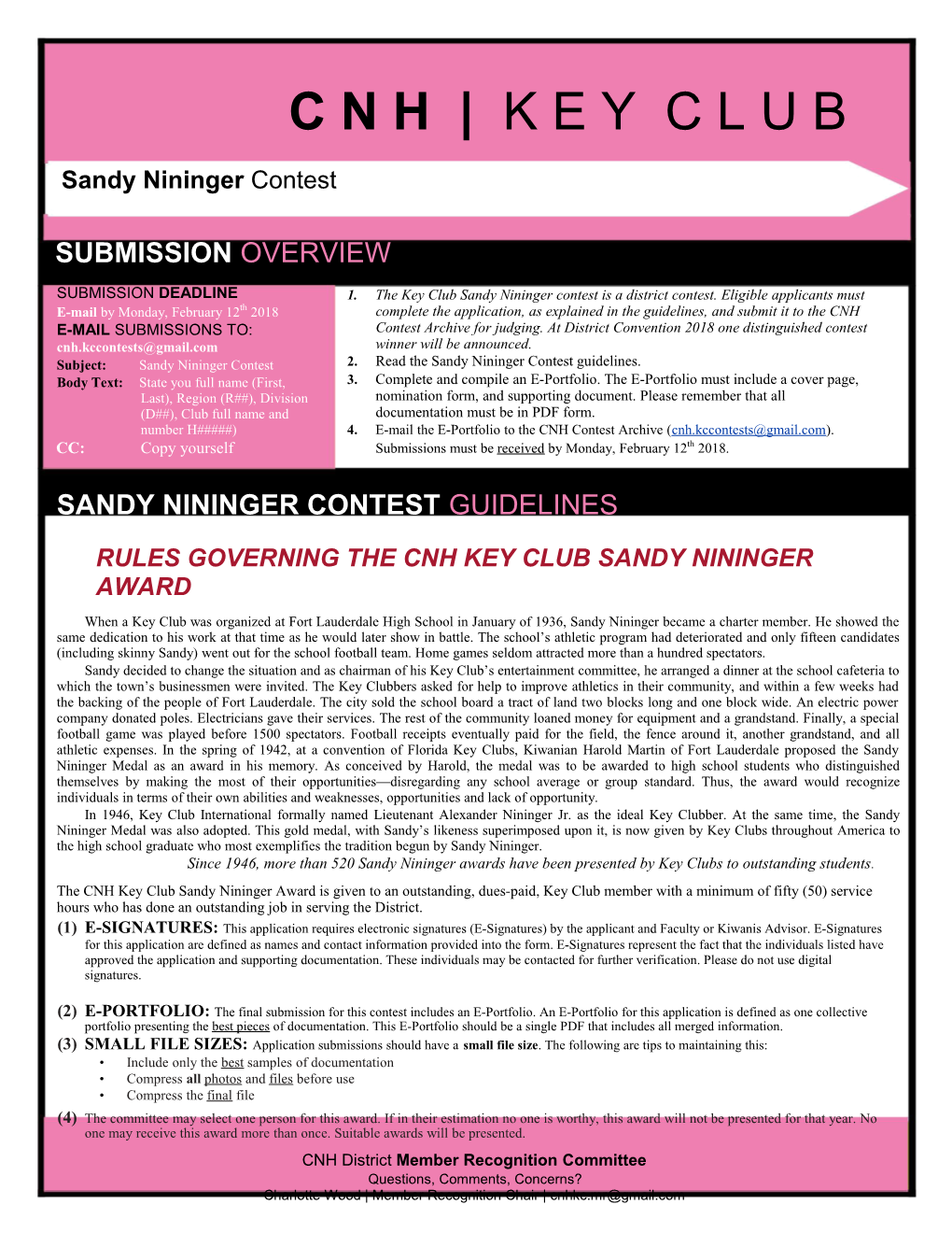 Sandy Nininger Contest