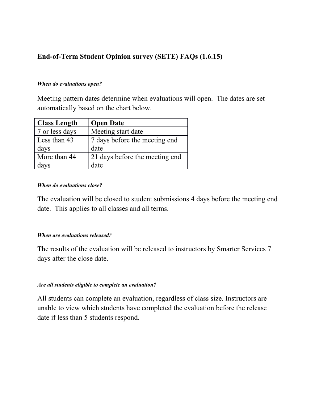 End-Of-Term Student Opinion Survey(SETE) Faqs (1.6.15)