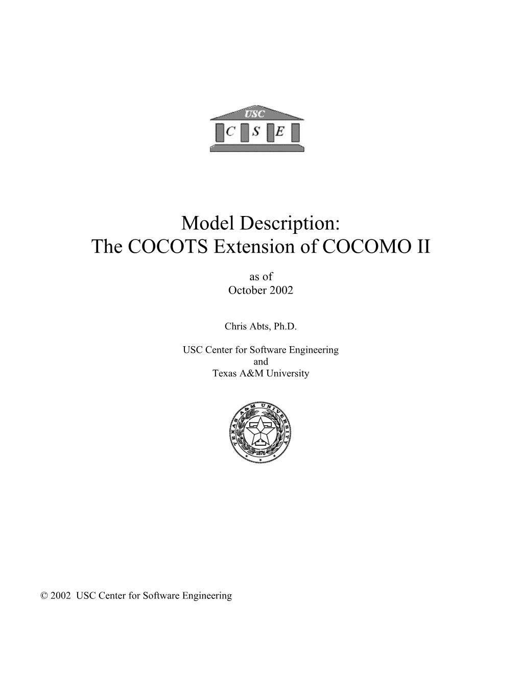 Model Description: the COCOTS Extension of COCOMO II