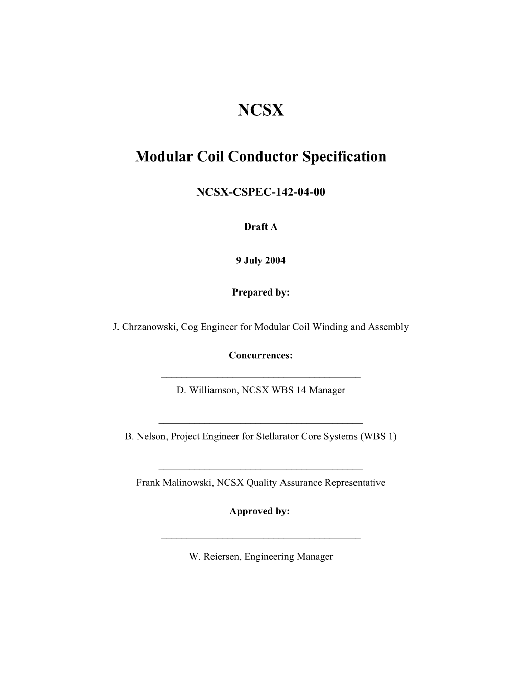 Modular Coil Conductor Specificationncsx-CSPEC-142-04-00