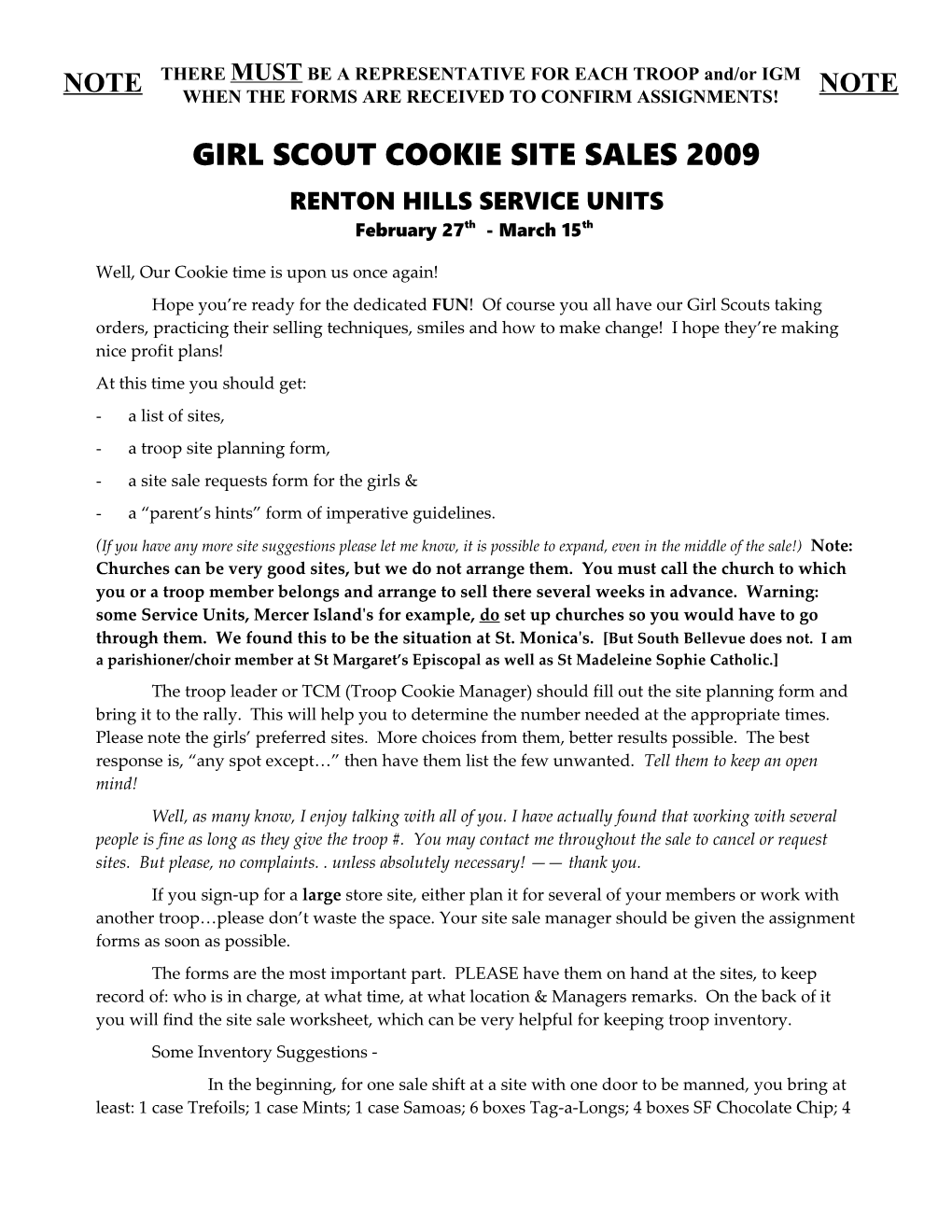 Girl Scout Cookie Site Sales 2002