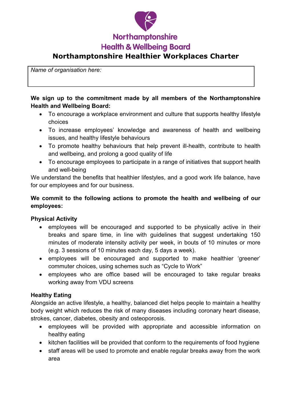 Northamptonshire Healthier Workplaces Charter