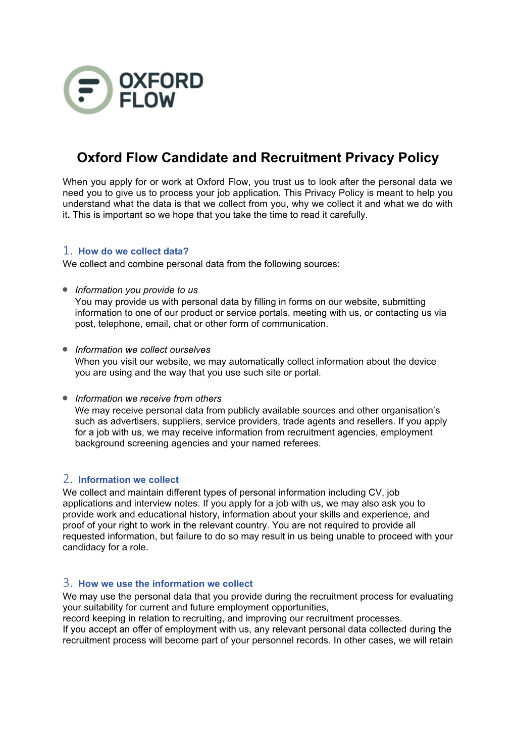 Oxford Flowcandidate and Recruitment Privacy Policy