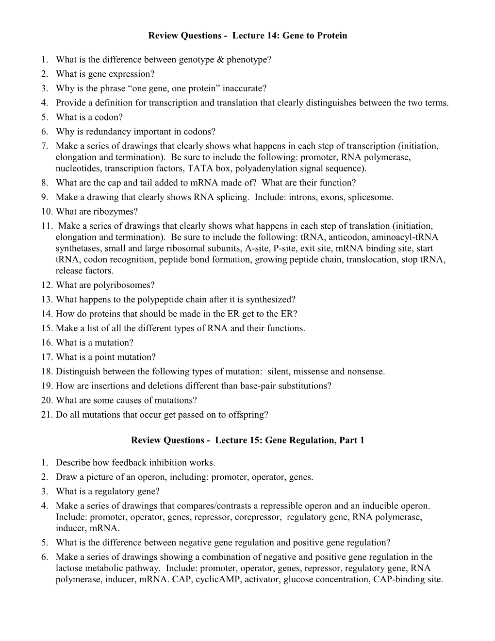 Review Questions - Lecture 3: Molecules of Life