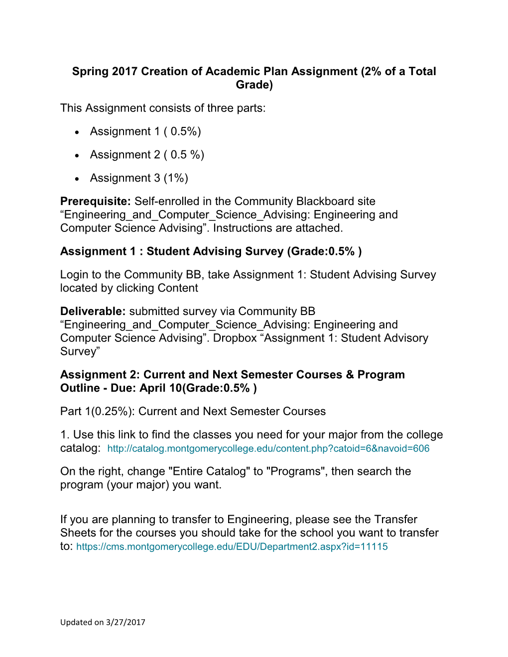 Spring 2017 Creation of Academic Plan Assignment (2% of a Total Grade)