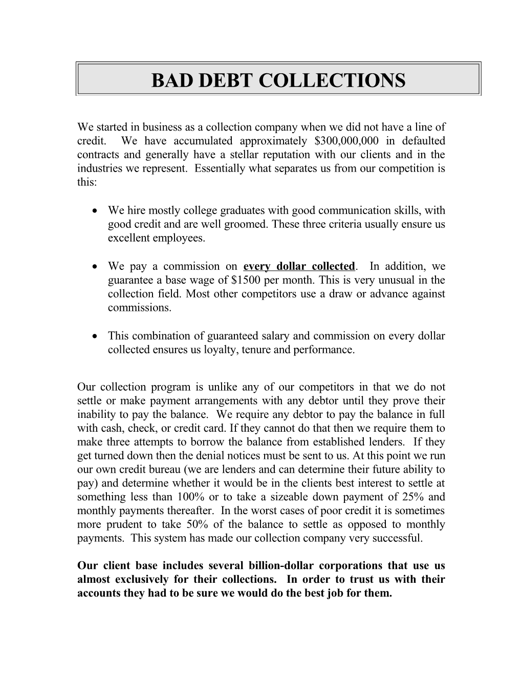 Bad Debt Collections