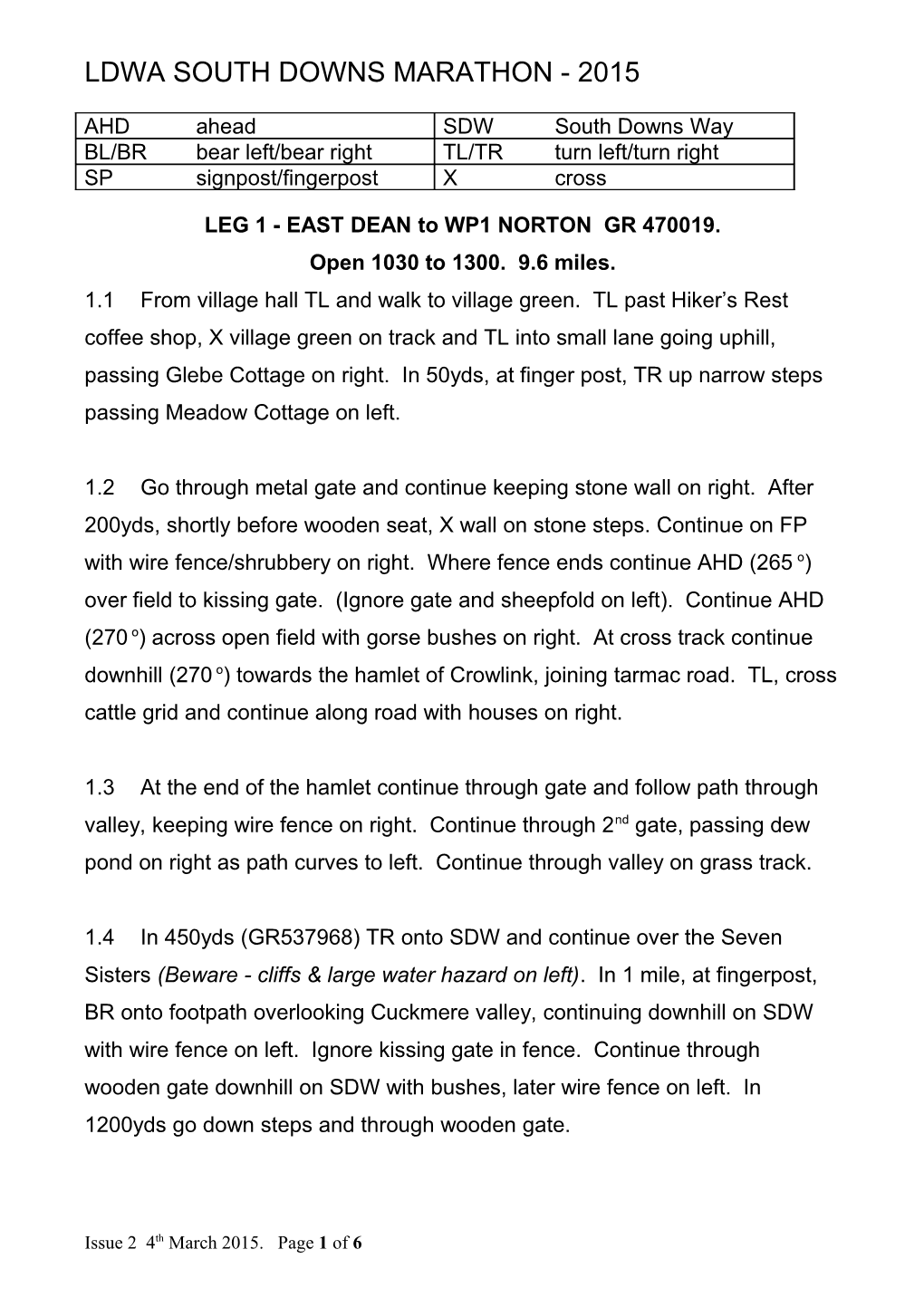 LEG 1 - EAST DEAN to WP1 NORTON GR 470019