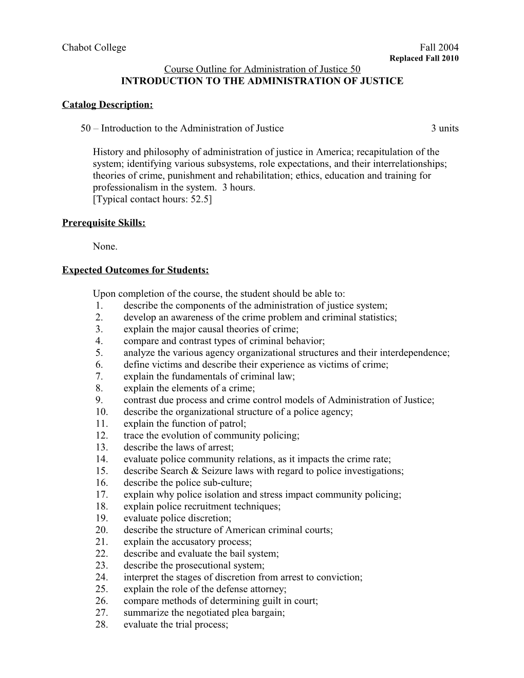 Course Outline for Administration of Justice 50, Page 1