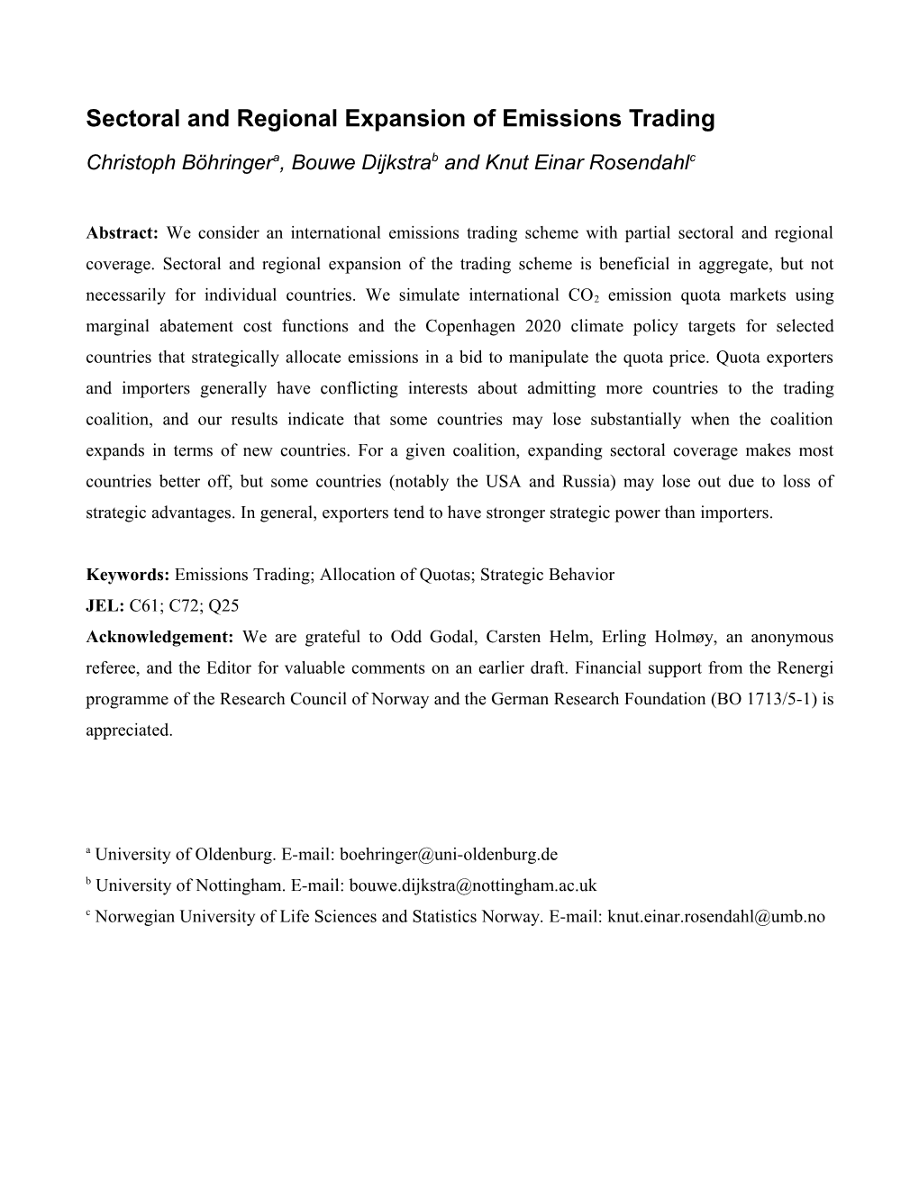 Sectoral and Regional Expansion of Emissions Trading