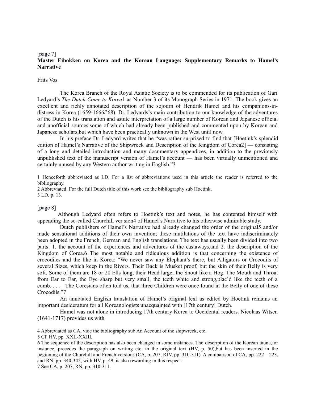 Master Eibokken on Korea Andthe Korean Language:Supplementary Remarks Tohamel S Narrative