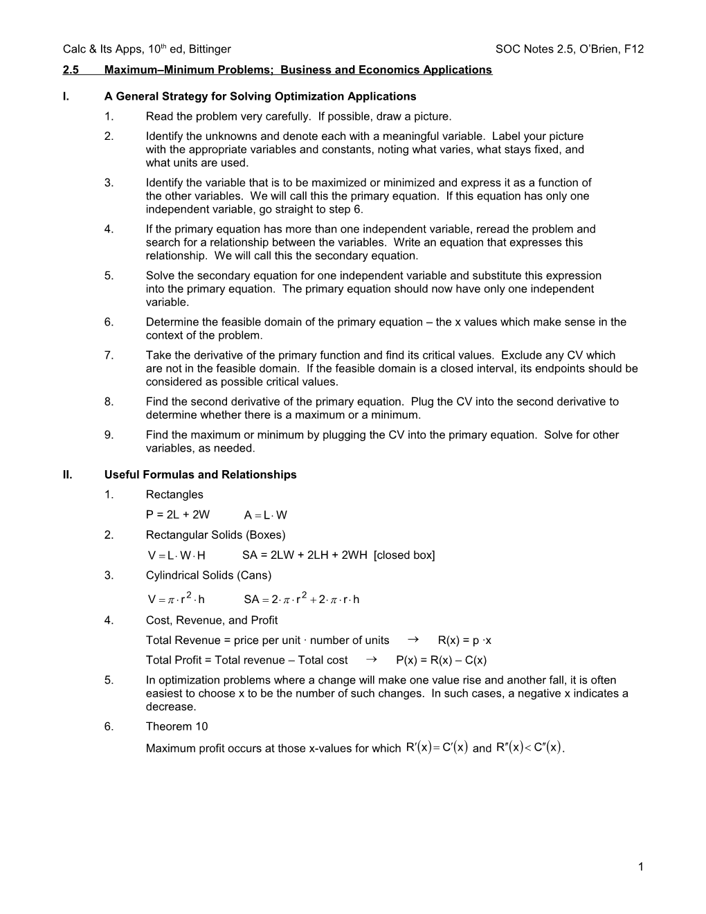 SOC 2.5 Notes Bittinger 10Th F12