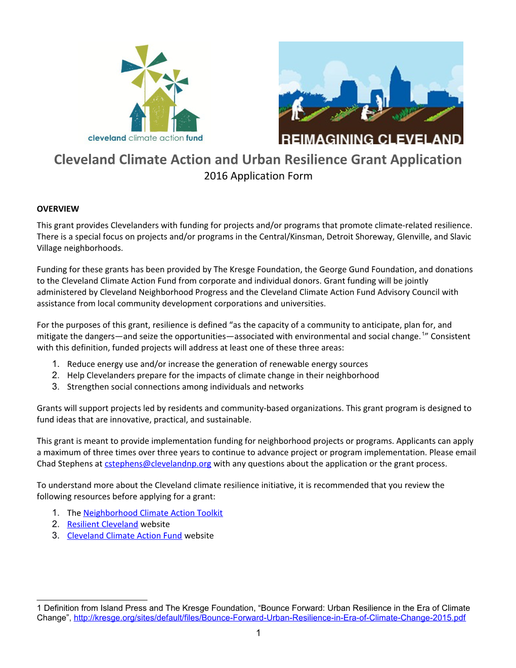 Cleveland Climate Action and Urban Resilience Grant Application