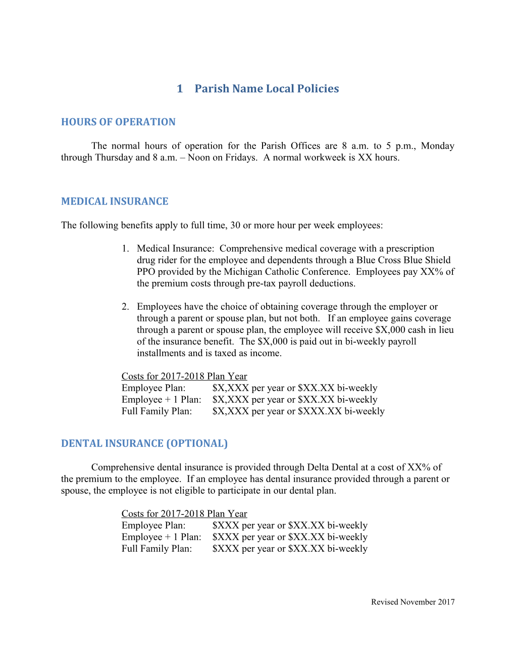 Parish Name Local Policies