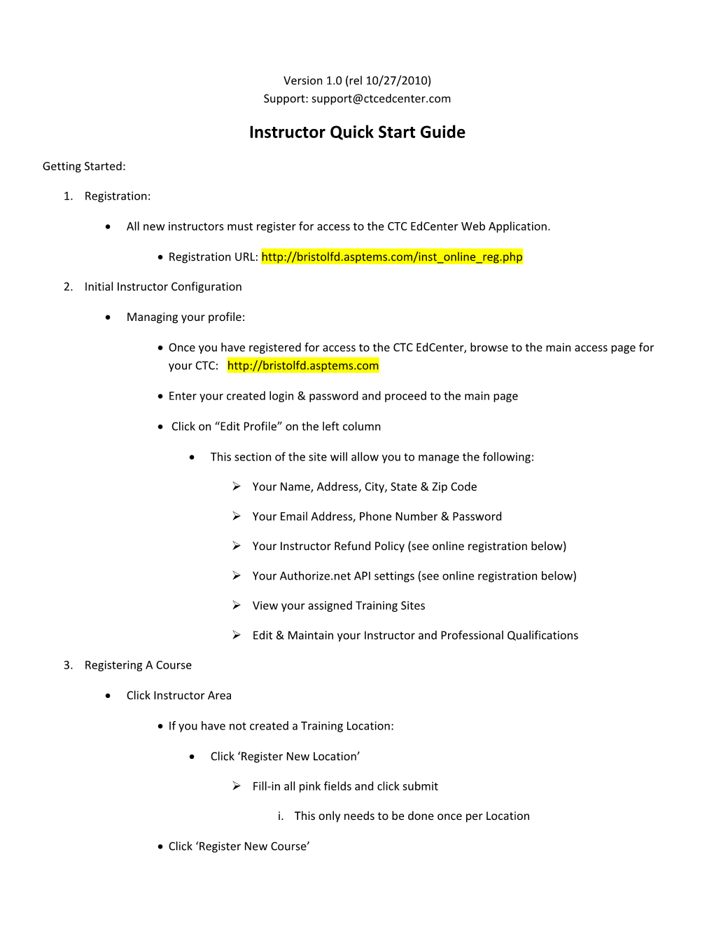 Instructor Quick Start Guide