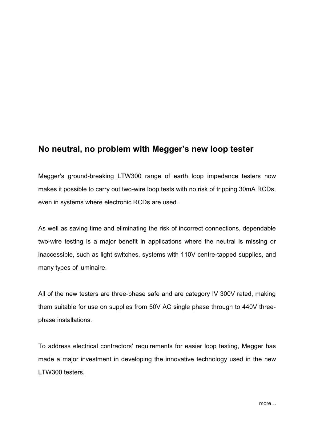 No Neutral, No Problem with Megger S New Loop Tester