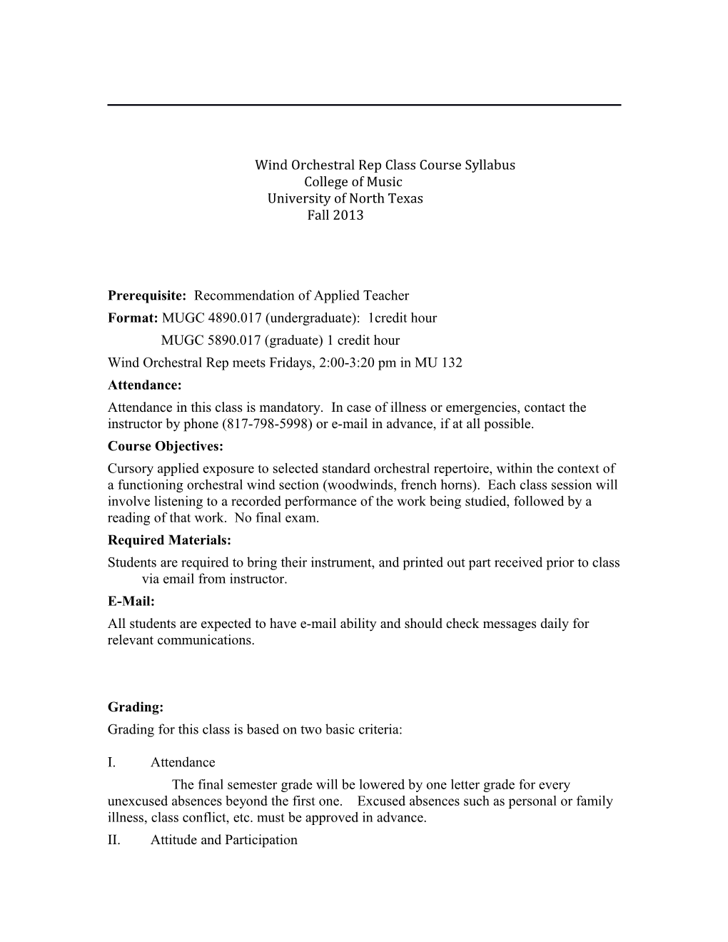 Wind Orchestral Rep Class Course Syllabus